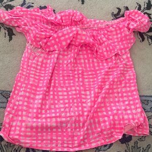 Lilly Pulitzer Pink Checkered Off the Shoulder Blouse